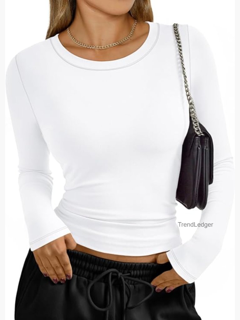 Long Sleeve Crop Tops Basic Tee Y2k Going Out Fitted Stretchy